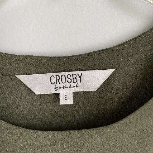 Crosby by Mollie Burch Green High Low Hem Short Sleeve Blouse Pleated Ba… - Picture 2 of 6